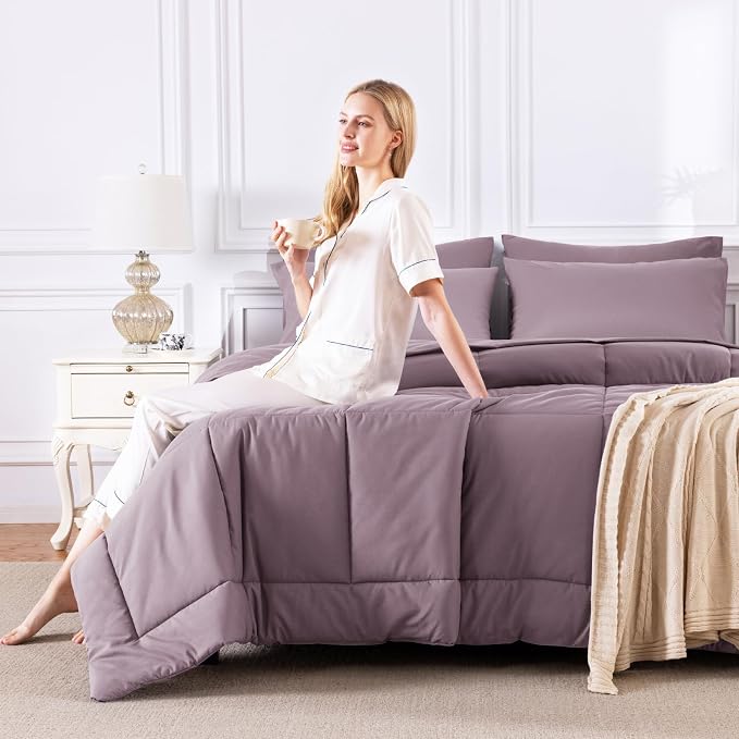 CozyLux King Size Comforter Set Dusty Purple, 7 Pieces Bed in a Bag, Bedding Set - Image 7