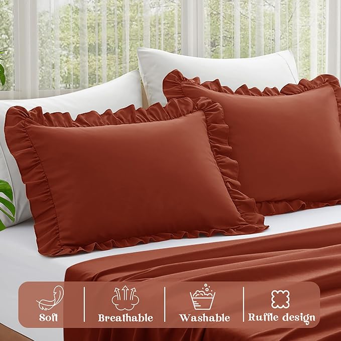 KKJIAF Ruffle Pillow Cases Queen Size Set of 2, Ruffled Pillow Covers - Image 4