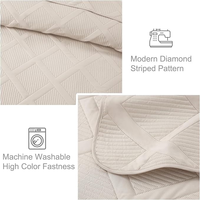 Exclusivo Mezcla Oversized King Quilt Set- Brich Beige Cal King Quilts Bedding - Image 5