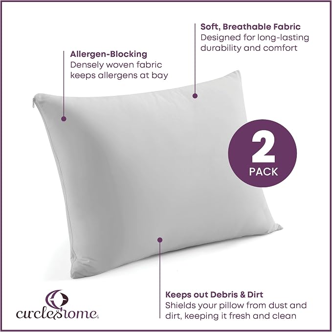 CirclesHome Pillow Protectors 2 Pack Standard Zippered - Image 2