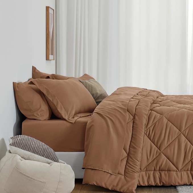 Love's cabin California King Comforter Set Mocha Mousse, 7 Pieces California - Image 8