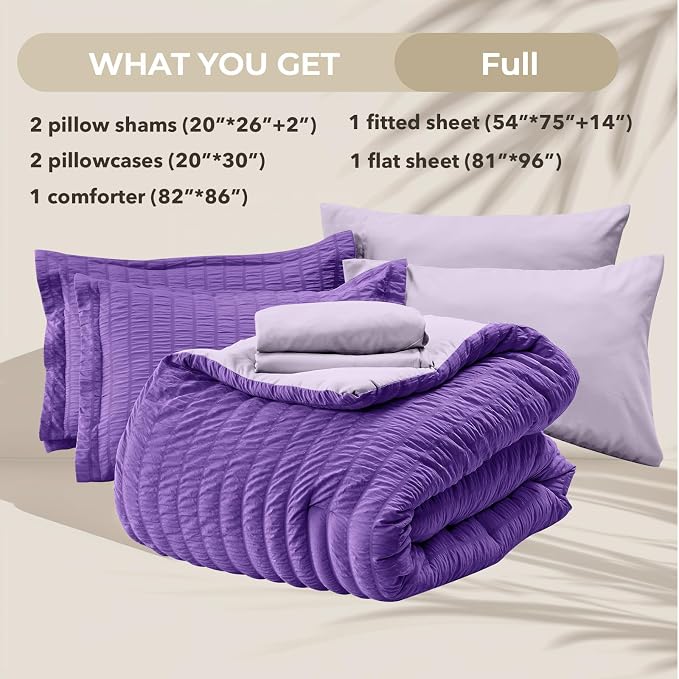 HYMOKEGE Dark Purple/Lavender Full Size Comforter Sets Seersucker 7 Pieces - Image 6