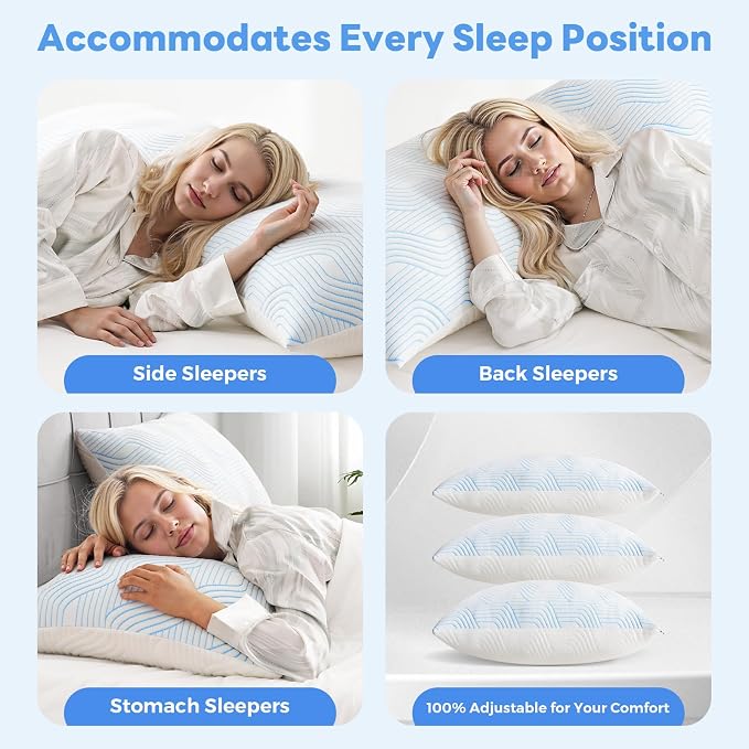 Cooling Bed Pillows for Sleeping 2 Pack Shredded Memory Foam Pillows Standard - Image 6