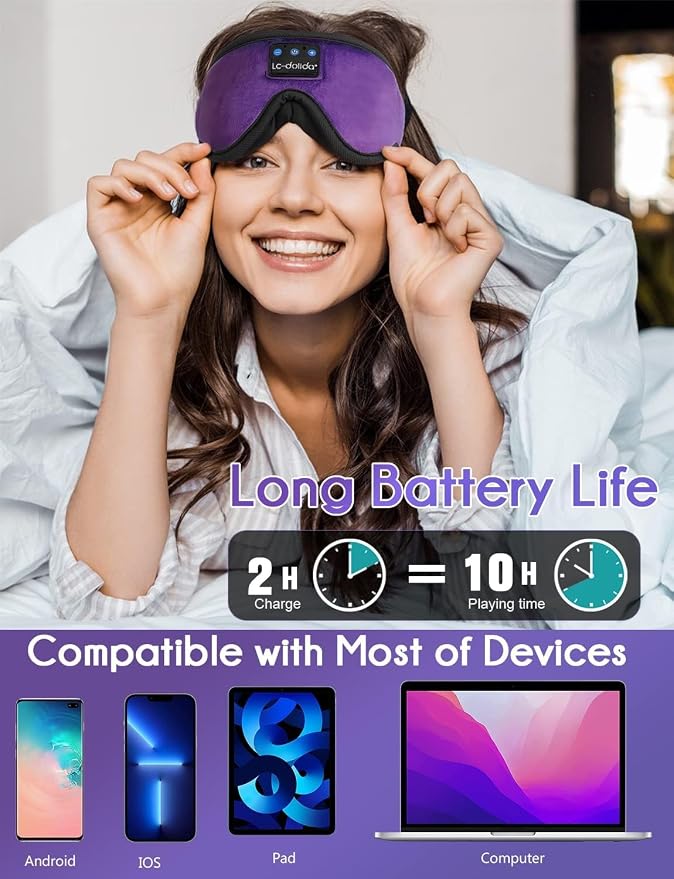 LC-dolida Sleep Headphones, Sleep Mask Bluetooth Wireless Music Eye Mask - Image 5