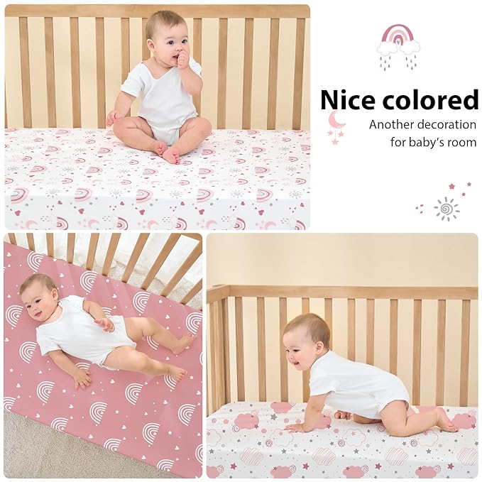 Baby Crib Sheets Girl, 3 Pack Toddler Bed Sheets Fitted - Image 6