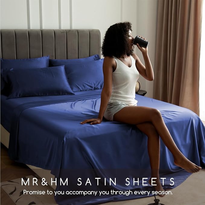 MR&HM Satin Bed Sheets, Twin Size Sheets Set - Image 6