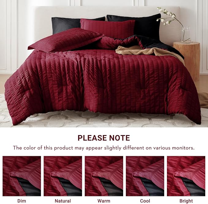 MUXHOMO 7 Pieces King Comforter Set, Seersucker Bed in a Bag King Size - Image 5