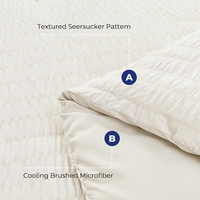 HYMOKEGE Ivory Duvet Cover King Size, Ultra Soft 3-Piece Seersucker Duvet Cover - Image 3