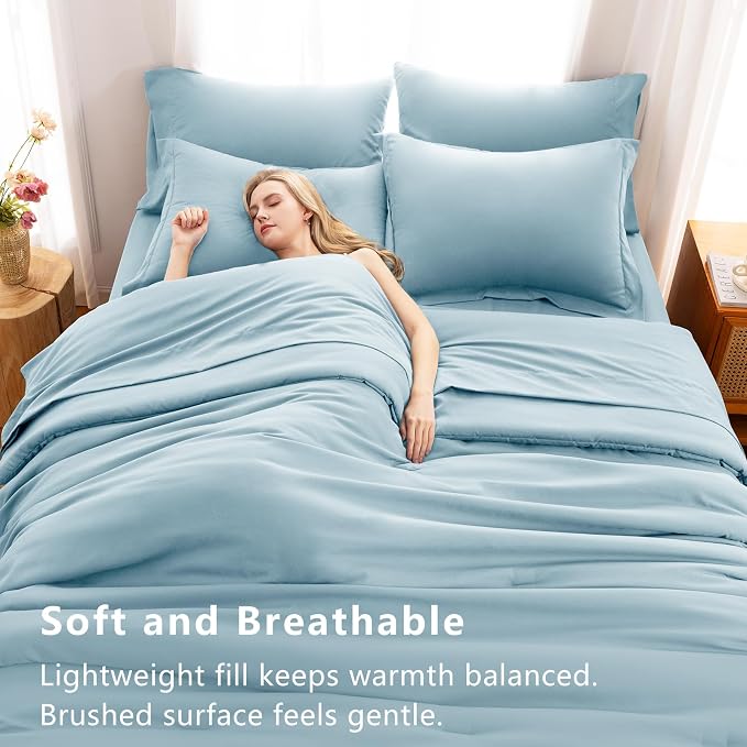 CozyLux Queen Comforter Set Light Blue, 7 Pieces Bed in a Bag Queen Comforter - Image 5