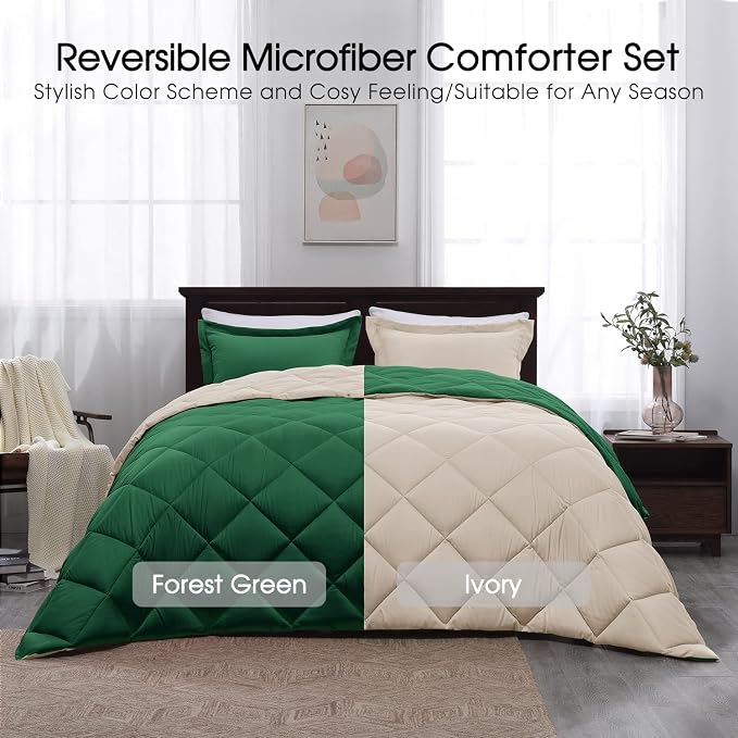 Basic Beyond - Forest Green King Size Reversible Down Alternative Bed Comforter - Image 3
