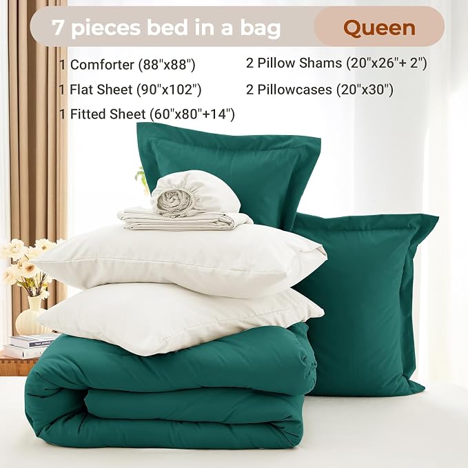 MUXHOMO 7 Pieces Queen Comforter Set, Soft Bed in a Bag Queen Size, All Season - Image 4