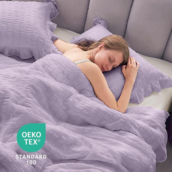 JOLLYVOGUE Lavender Twin Size Comforter Set, 2 Pieces Seersucker Lightweight - Image 7