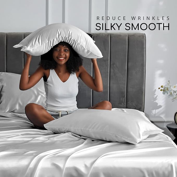 MR&HM Satin Bed Sheets, Queen Size Sheets Set - Image 3