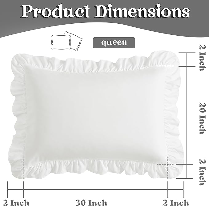 KKJIAF Ruffle Pillow Cases Queen Size Set of 2, Ruffled Pillow Covers - Image 3
