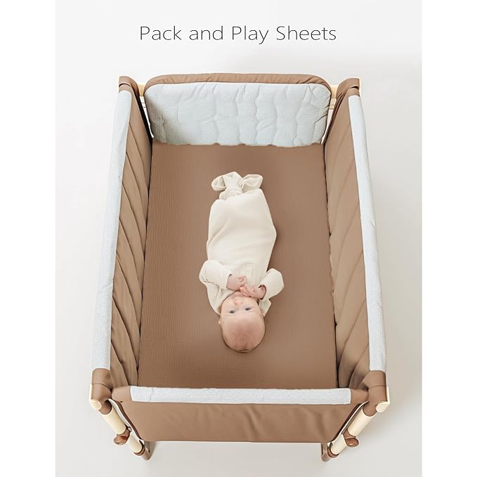 Konssy Muslin Mini Crib Sheets, 100% Soft Cotton Pack and Play Sheets - Image 6