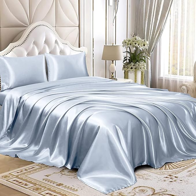 Homiest Baby Blue Satin Flat Sheet King - Image 4