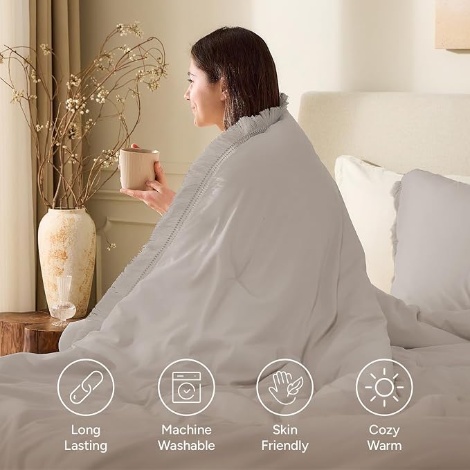 Andency King Size Comforter Set Heather Grey, 3 Pieces Boho Soft Lightweight - Image 3
