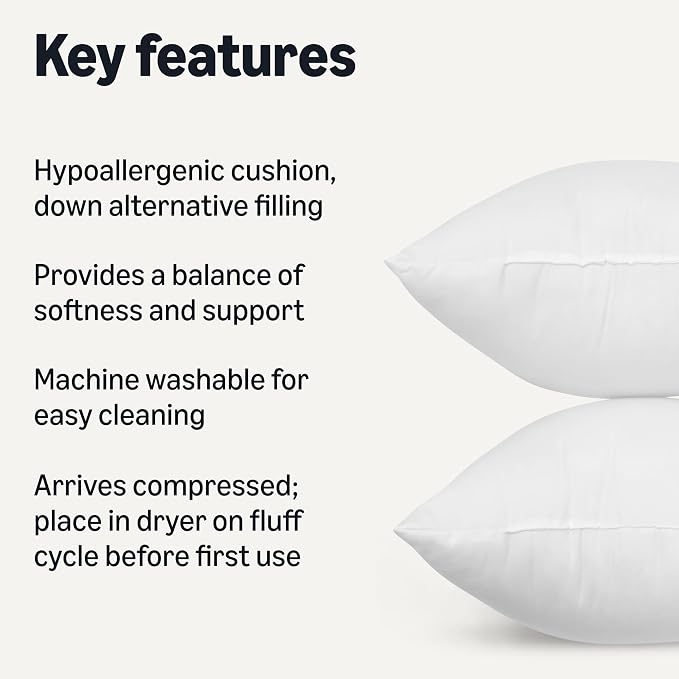 Amazon Basics Square Hypoallergenic Pillow Insert, Down Alternative Fiberfill - Image 2