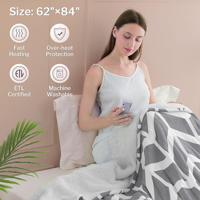 VENTIMI Electric Blanket Heated Throw, Fast Heating Blankets - Image 4
