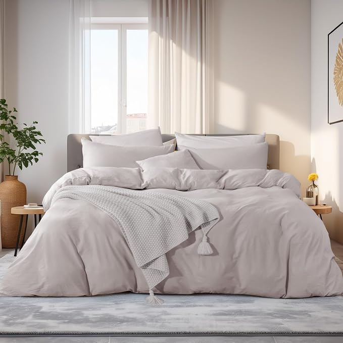 NEXHOME PRO Duvet Cover Full Size, 100% Washed Cotton Orgnic Linen Like by NEXHOMEPRO