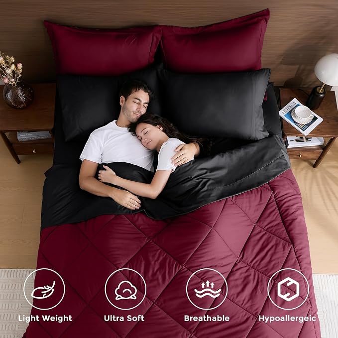 HEVUMYI Red & Black Twin-XL Comforter Set - Image 2