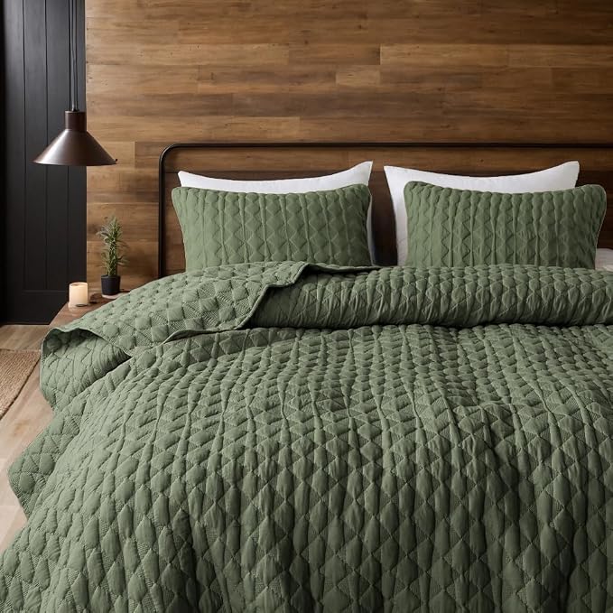 WDCOZY Olive Green Quilts Queen Size Bedding Set - Image 8