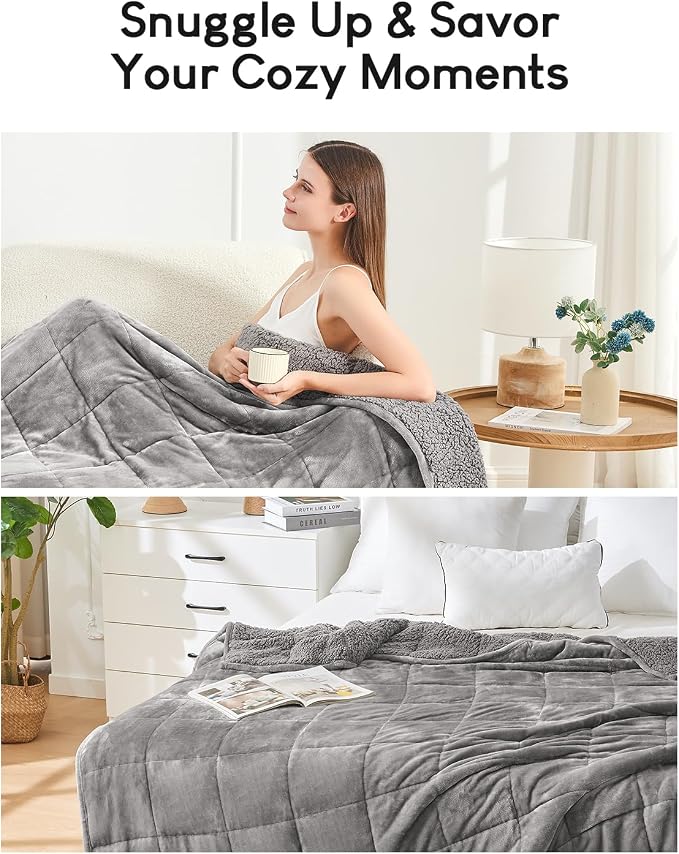 Cottonblue Weighted Blanket 17 lbs Queen Size, Flannel Shaggy Sherpa Weighted - Image 9