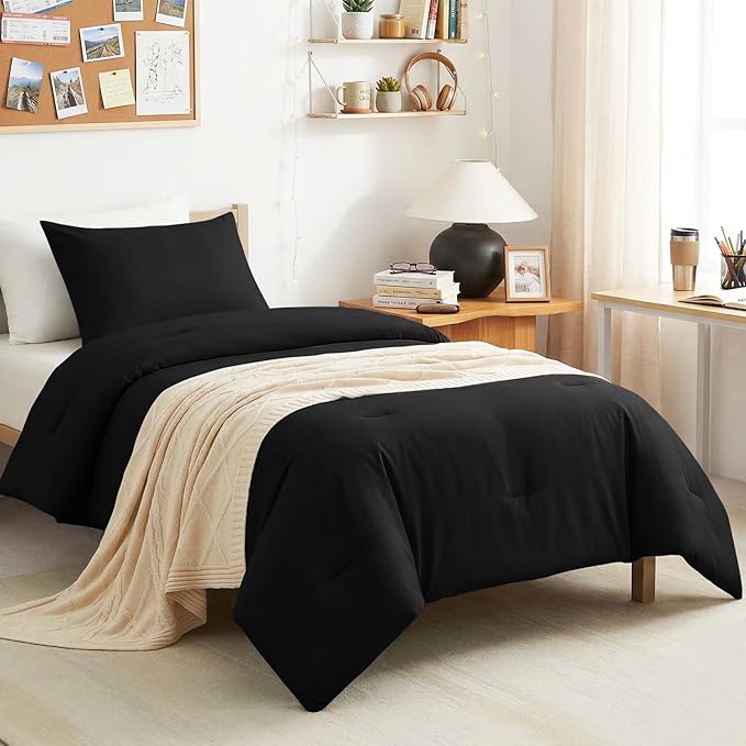 CozyLux Twin Comforter Black, 2 Pieces Twin Extra Long Comforter Set by CozyLux