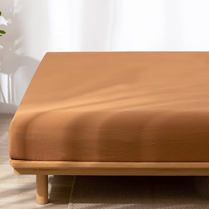 MooMee Fitted Bottom Sheet Only 100% Washed Cotton Linen Like Textured - Image 4