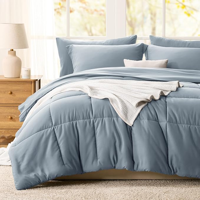 CozyLux Oversized King Comforter Sets Grayish Blue, 7 Pieces Bed in a Bag - Image 8