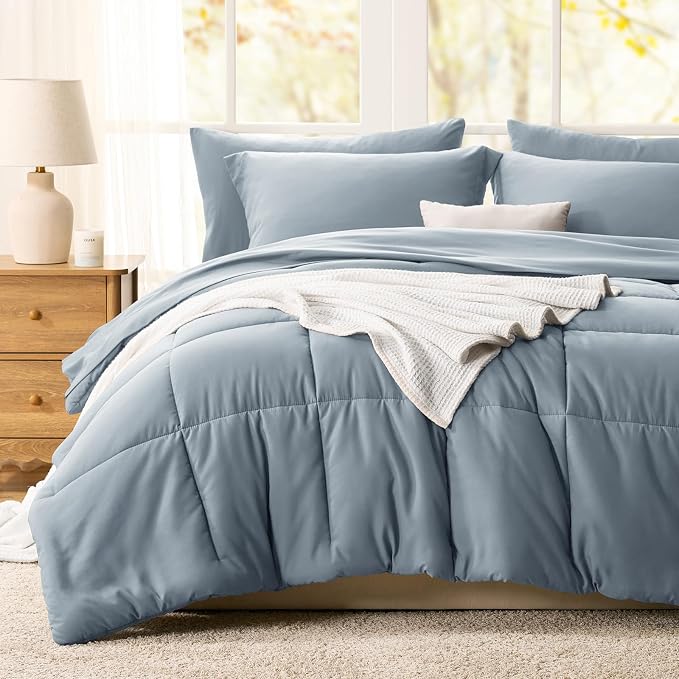 CozyLux Queen Comforter Set Grayish Blue, 7 Pieces Bed in a Bag Queen, All - Image 8