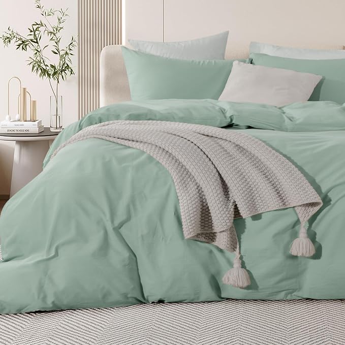 NEXHOME PRO Green Duvet Cover Set Oversized Queen 98"x98" Linen Feel Textured - Image 3