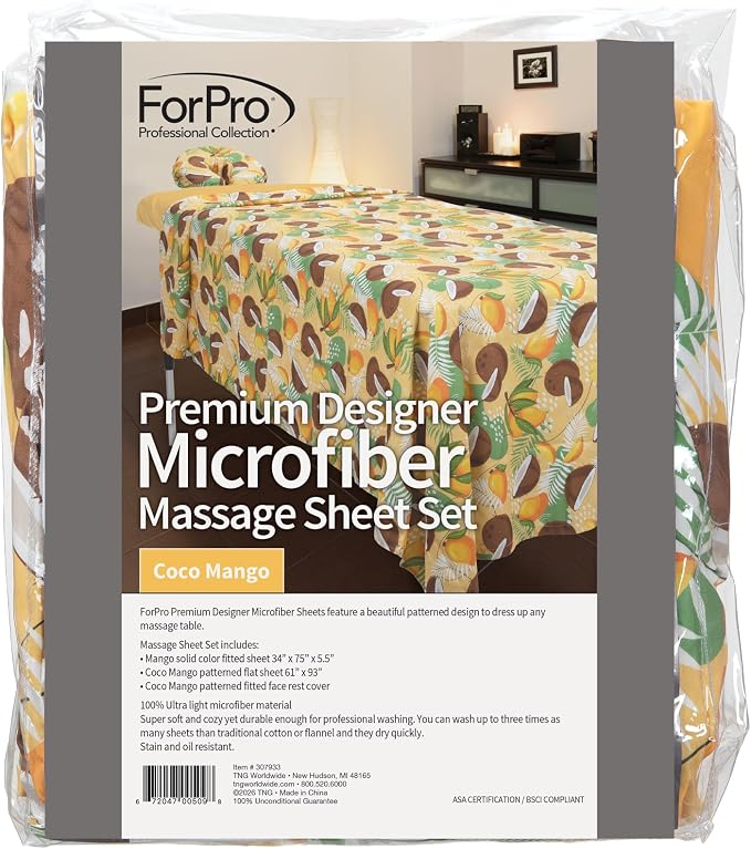 ForPro Premium Designer Microfiber 3-Piece Massage Sheet Set, Coco Mango - Image 4