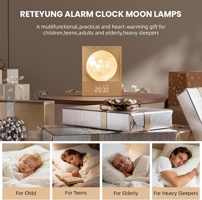 RETEYUNG Sunrise Alarm Clocks for Heavy Sleepers, Rotatable Moon Light - Image 8
