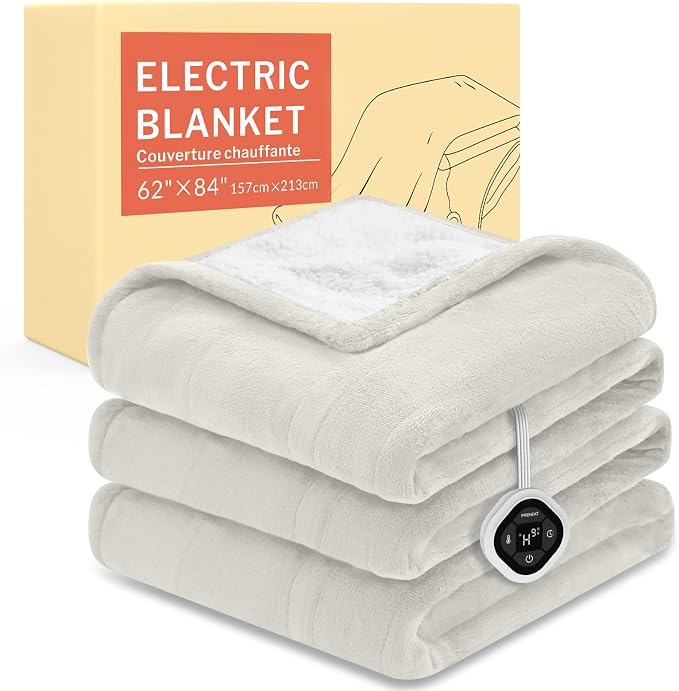 HOMLYNS LuxeHeat Heated Blanket Electric Blanket Twin Size, Soft Flannel Sherpa by HOMLYNS