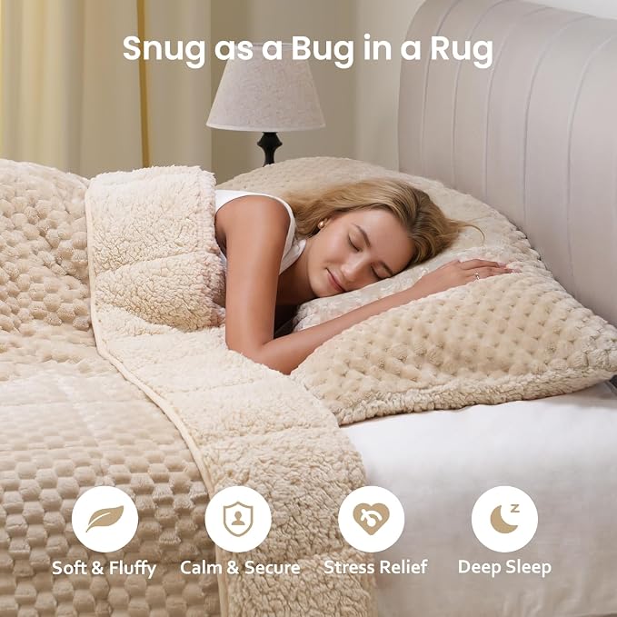 Drewin 20lbs Weighted Blanket Queen Size, Double-Sided Cozy Fluffy Jacquard - Image 3