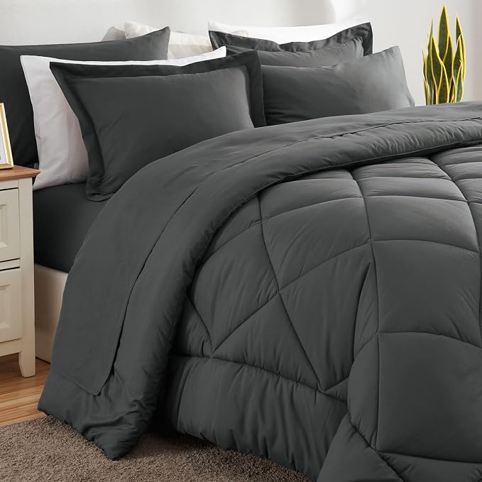 CozyLux King Size Comforter Set Dark Grey - Image 8