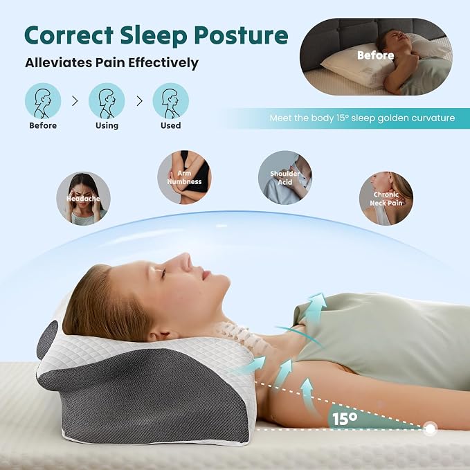 DUMOS Cervical Neck Pillow for Sleeping, Cooling Ergonomic Memory Foam Pillow - Image 6