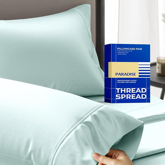 Thread Spread 100% Egyptian Cotton Pillow Cases Queen Size Set of 2 by THREADSPREAD
