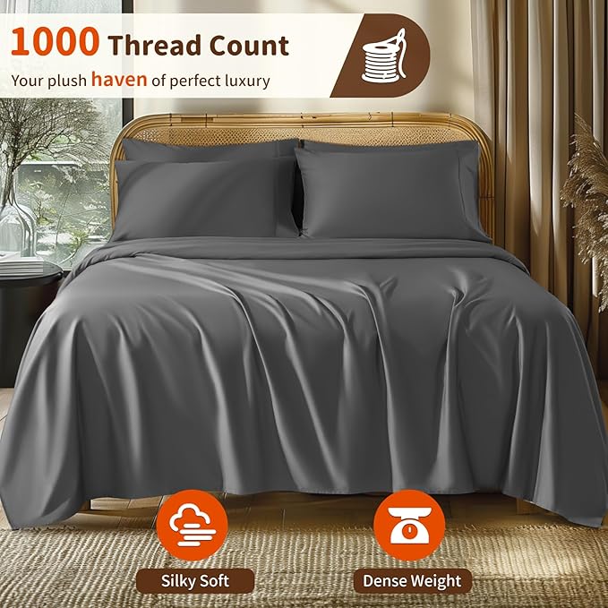 LBRO2M 1000 Thread Count 100% Egyptian Cotton Sheets Set 6 Piece Sets Full Size - Image 2