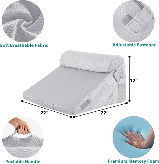 Bedluxe 3Pcs Orthopedic Bed Wedge Pillow Set, Foam Wedge Pillow Post Surgery - Image 3