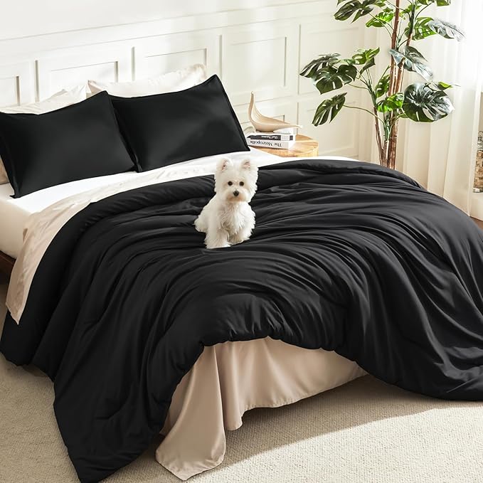 Litanika Comforters Black Oversized Queen Size, 3 Pieces Lightweight Solid by Litanika