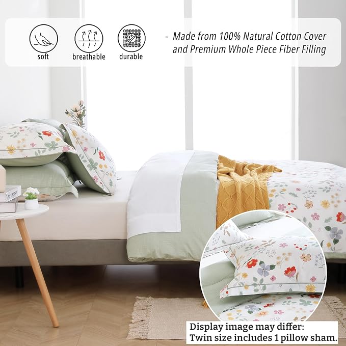 LEMIROE Botanical Cotton Comforter Twin Size 2Pcs - Image 2
