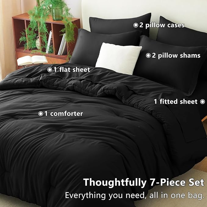 CozyLux Oversized King Comforter Set Black, 7 Pieces Bed in a Bag Comforter Set - Image 6