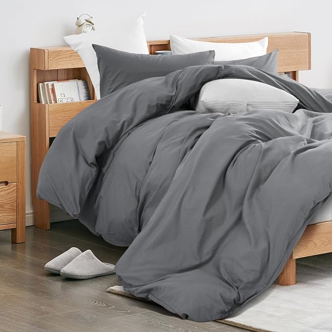 NEXHOME PRO Duvet Cover Set 100% Washed Cotton Full Size Linen Feel Textured - Image 8