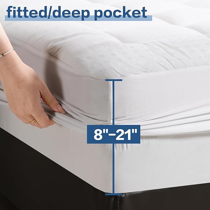 LEISURE TOWN Cotton Mattress Pad King Size Fitted Quilted Mattress Cover Pillow - Image 4