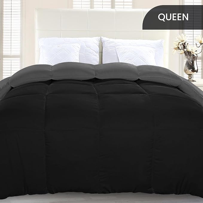 Utopia Bedding Queen Comforter Duvet Insert, Reversible Black/Grey Quilted - Image 3
