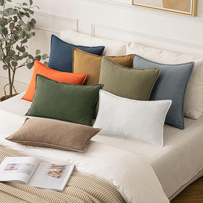 MIULEE Decorative Linen Pillow Covers 18x18 Inch Navy Blue ​Boho Farmhouse​ - Image 5