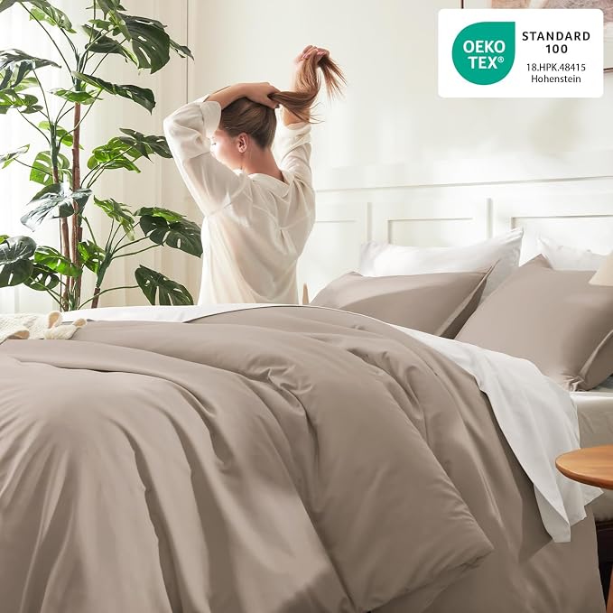 Litanika Light Coffee Comforter King Size, 3 Pieces Lightweight Solid Bedding - Image 4