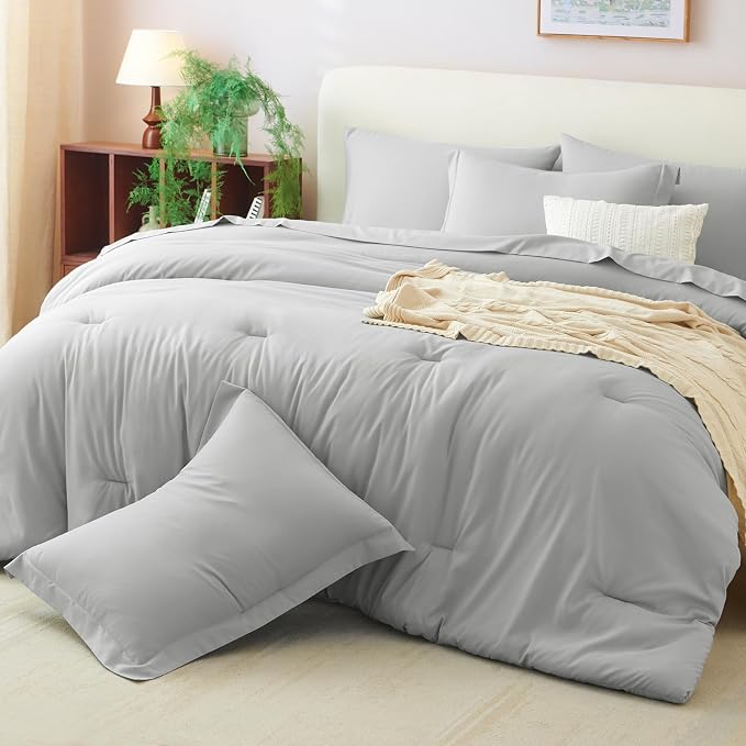 CozyLux King Size Comforter Set Light Grey, 7 Pieces Bed in a Bag King - Image 9
